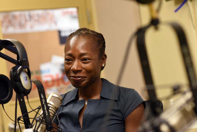 (08/23/16 Boston, MA ) Dr Myechia Minter-Jordan, President and CEO of the Dimock Center talks on Herald Radio. August 23, 2016. Staff photo by Faith Ninivaggi 