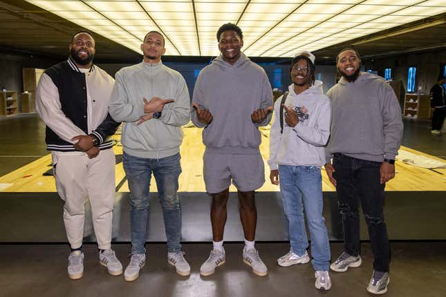 SALT LAKE CITY, UTAH - FEBRUARY 18: (L-R) Darrick Miller, Pierre Andresen, Anthony Edwards, Kenny Beecham, and Mike Heard attend the adidas Basketball “Remember The Why” All-Star Weekend athlete podcast on February 18, 2023 in Salt Lake City, Utah. 