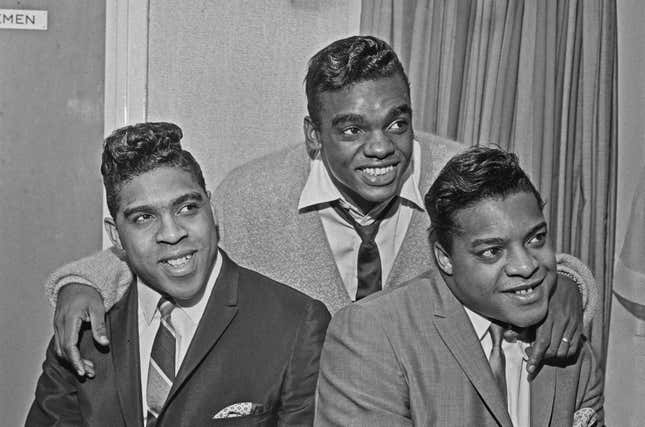 American vocal trio the Isley Brothers, UK, 24th October 1964. From left to right, they are brothers Rudolph Isley, Ronald Isley and O’Kelly Isley Jr.